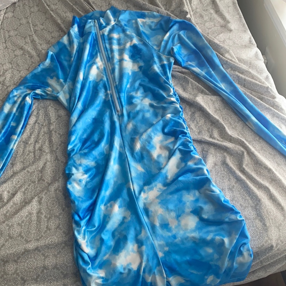 Blue and white one piece